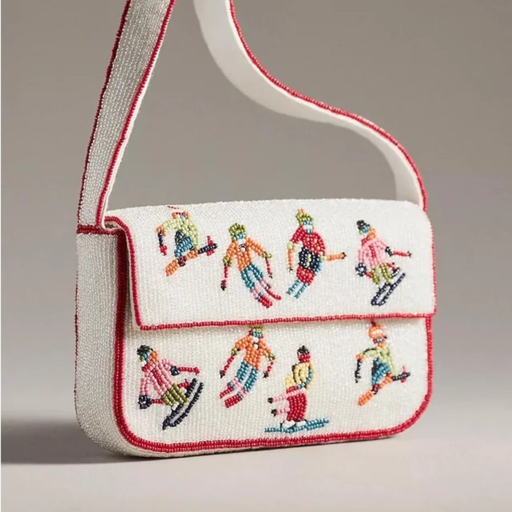 Anthropologie NWT The Fiona Beaded Bag Winter Icon Edition Skiers Skiing -BEST!